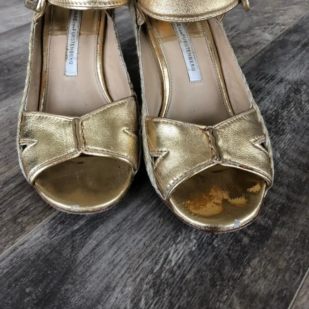 Espadrille Gold Wedges with Ankle Strap